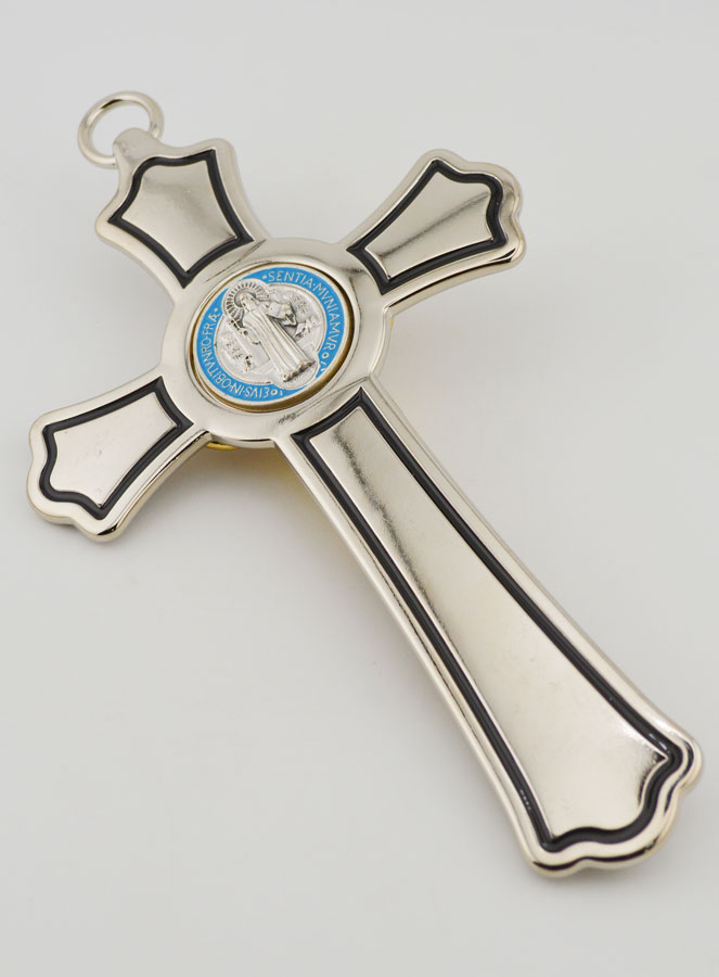 Croix de Saint Benoit en Métal Argenté et Médaille - 20 cm (pic 4)