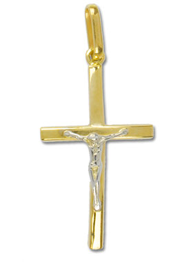 Pendentif Croix du Christ Bombée - Or Massif Jaune et Or Blanc (pic 1)