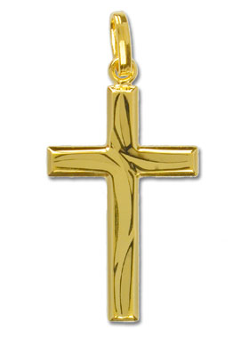 Pendentif Croix du Christ Sculptée - Or Massif Jaune (pic 1)