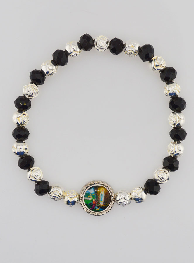 Bracelet Notre Dame de Lourdes en Perles Noires (pic 1)