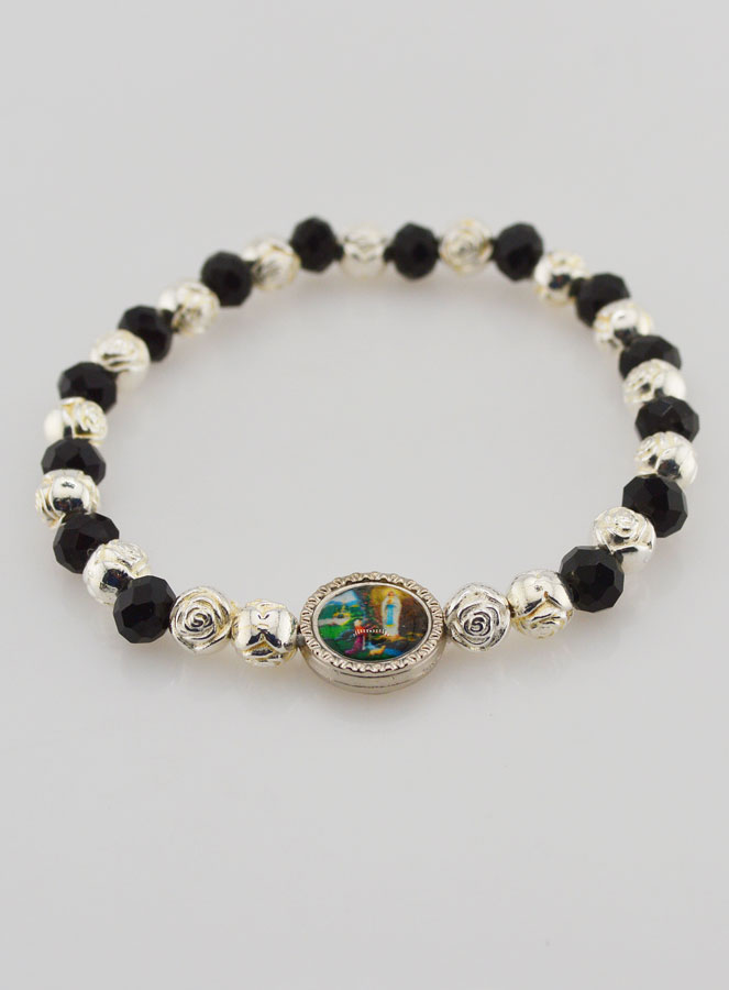 Bracelet Notre Dame de Lourdes en Perles Noires (pic 2)
