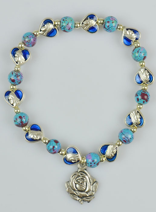 Bracelet Dizainier en Perles de Pierre et Médailles Lourdes (pic 2)