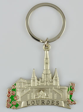 Porte-Clés Souvenir Basilique de Lourdes et Fleurs (pic 1)