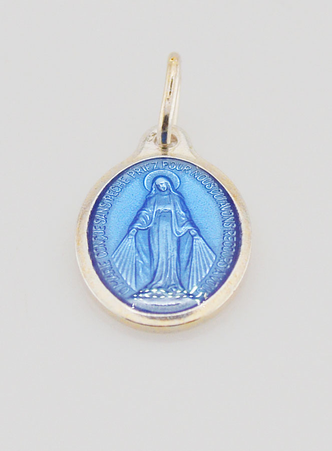 Médaille Miraculeuse Argentée - Email Bleu - 15 mm (pic 2)