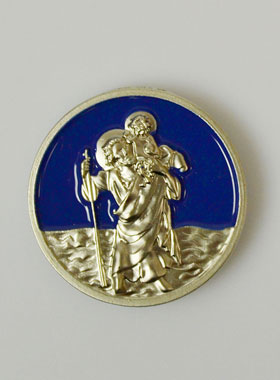 Plaque Auto de Saint Christophe en Argent et Email Bleu (pic 1)