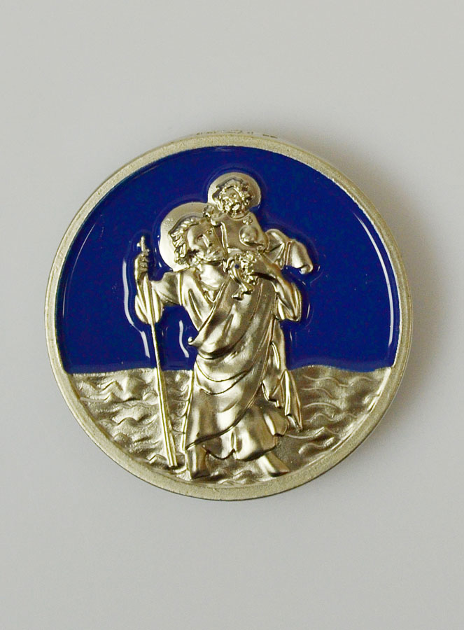 Plaque Auto de Saint Christophe en Argent et Email Bleu (pic 2)