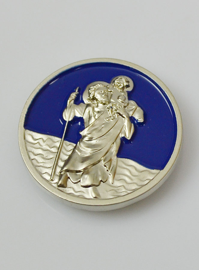 Plaque Auto de Saint Christophe en Argent et Email Bleu (pic 3)