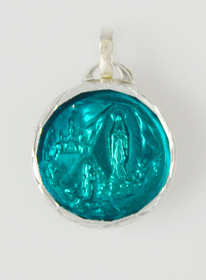 Médaille de Lourdes Bleu Turquoise & Eau de Lourdes (pic 2)