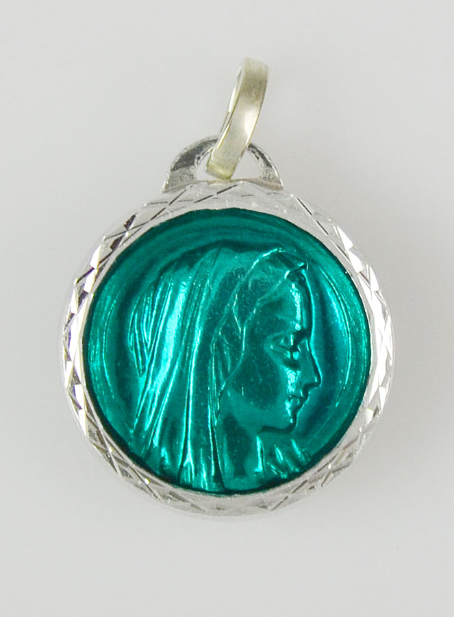 Médaille Vierge Marie Bleu Turquoise & Eau de Lourdes (pic 2)