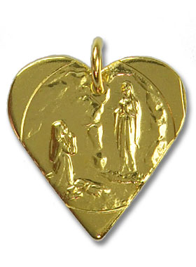 Médaille Coeur Notre Dame de Lourdes Dorée Or 24 Carats (pic 1)