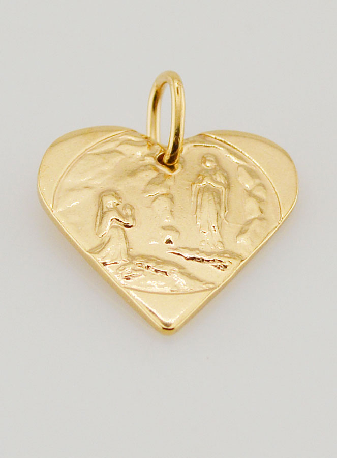 Médaille Coeur Notre Dame de Lourdes Dorée Or 24 Carats (pic 2)