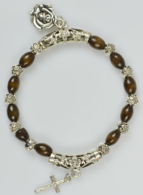 Bracelet Religieux en Perles Bois et Argent (pic 1)