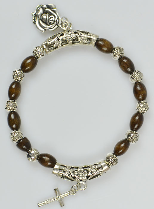 Bracelet Religieux en Perles Bois et Argent (pic 2)