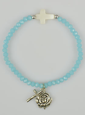 Bracelet Religieux en Perles Bleue et Croix Nacre (pic 1)