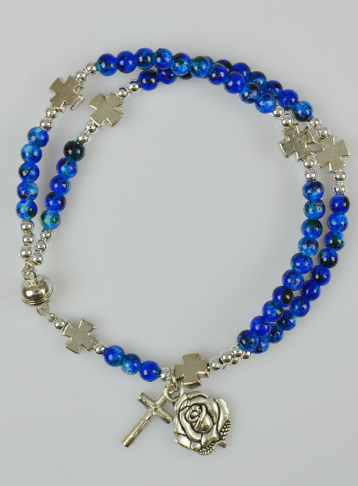 Bracelet Religieux Chapelet en Perles de Nacre Bleue (pic 2)