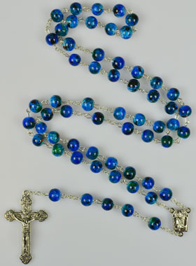 Chapelet en Perles de Nacre Bleue & Eau de Lourdes (pic 1)