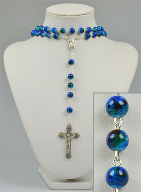 Chapelet en Perles de Nacre Bleue & Eau de Lourdes (pic 3)