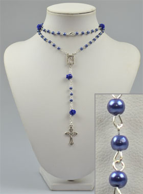 Chapelet Collier Mode en Nacre Bleu (pic 1)