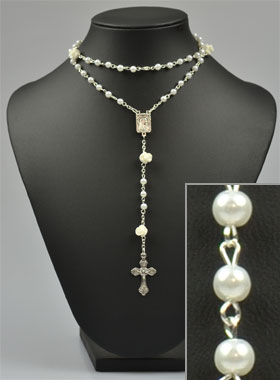 Chapelet Collier Mode en Nacre Blanche (pic 1)