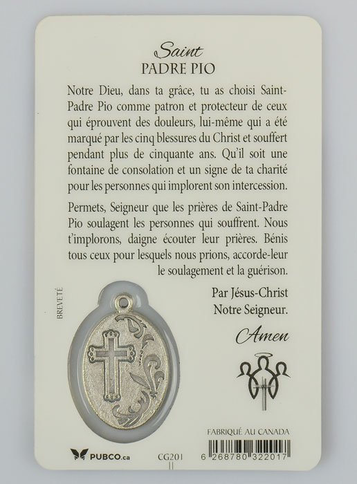 Carte de Prière Padre Pio avec Médaille (pic 3)