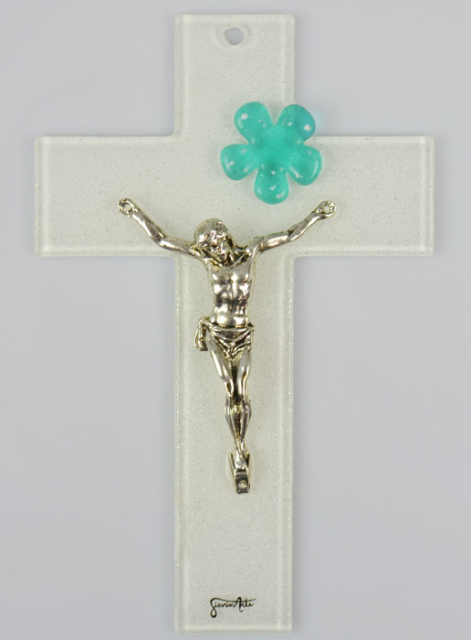 Crucifix Moderne en Verre Soufflé - Fleur (pic 1)