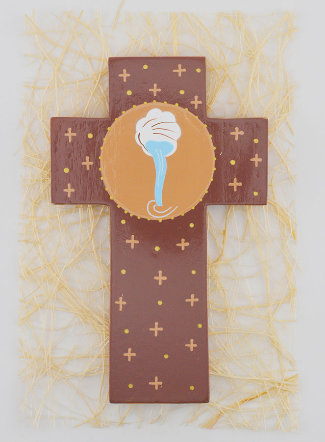 Croix Enfant en Bois Eau du Baptême - Marron - 12 cm (pic 1)