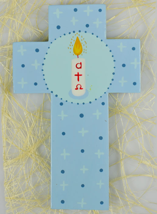 Croix Enfant Cierge de Baptême - Bleu (pic 2)