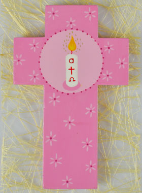 Croix Enfant Cierge Alpha Oméga - Rose (pic 1)