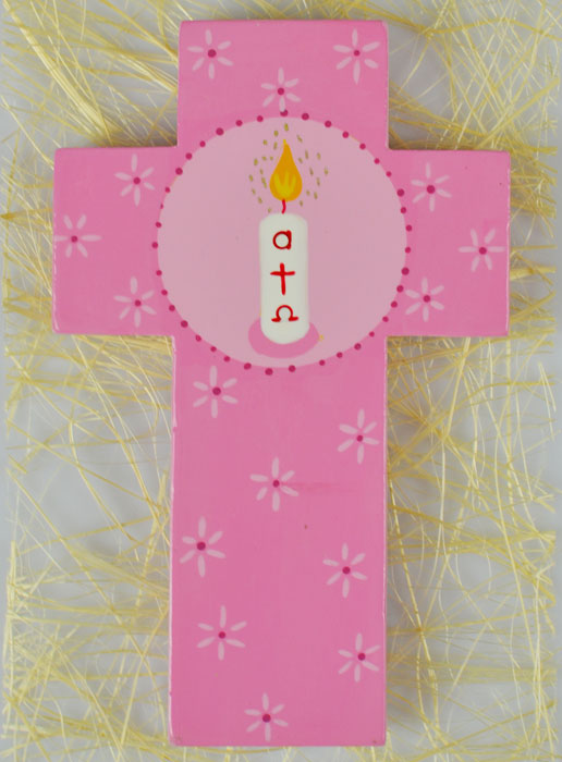 Croix Enfant Cierge Alpha Oméga - Rose (pic 2)