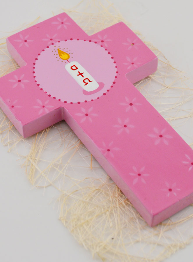 Croix Enfant Cierge Alpha Oméga - Rose (pic 3)
