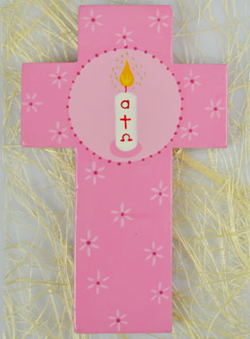 Croix Enfant Cierge de Baptême - Rose (pic 1)