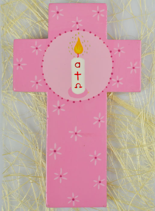 Croix Enfant Cierge de Baptême - Rose (pic 2)
