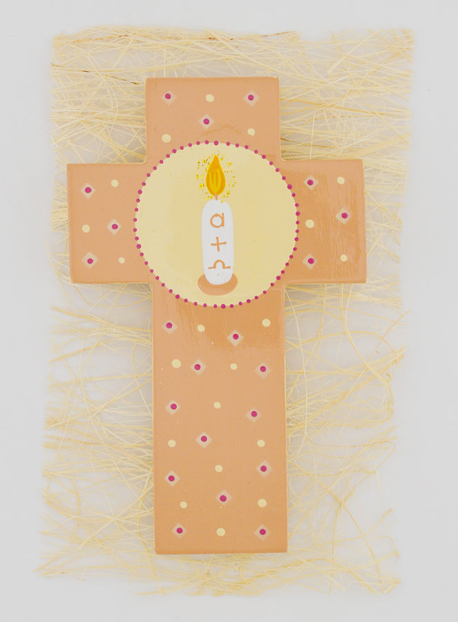 Croix Enfant Cierge Alpha Oméga - Beige (pic 1)