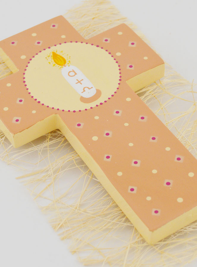 Croix Enfant Cierge Alpha Oméga - Beige (pic 3)