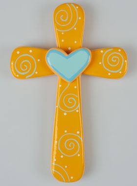 Croix Enfant Orange et Coeur Bleu - 15cm (pic 1)