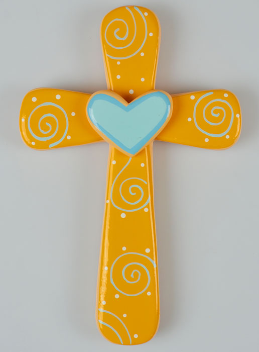 Croix Enfant Orange et Coeur Bleu - 15cm (pic 2)