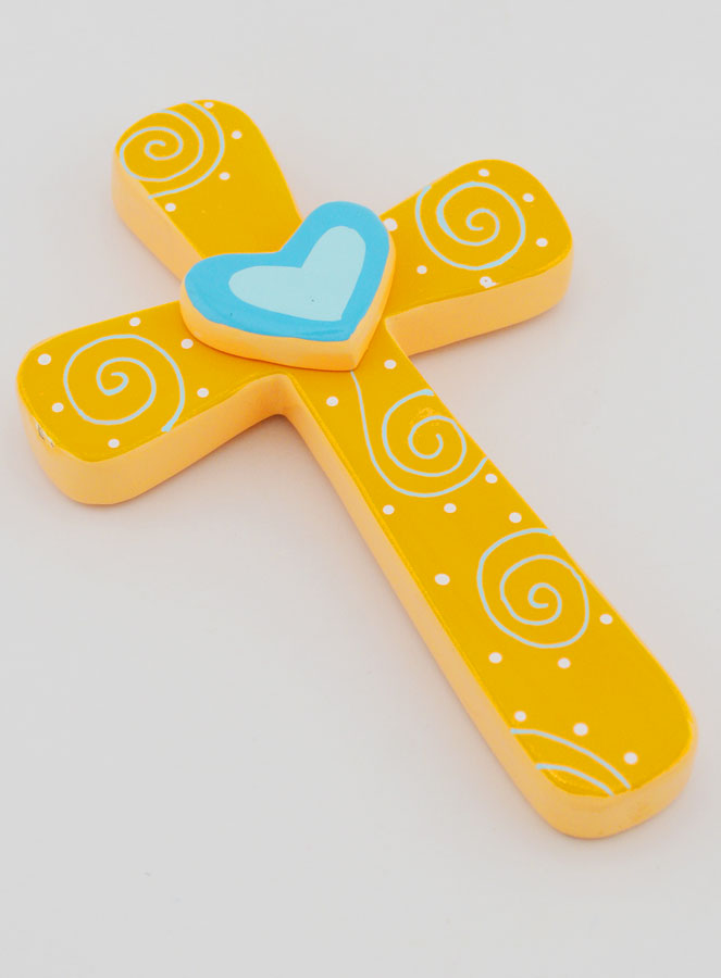 Croix Enfant Orange et Coeur Bleu - 15cm (pic 3)