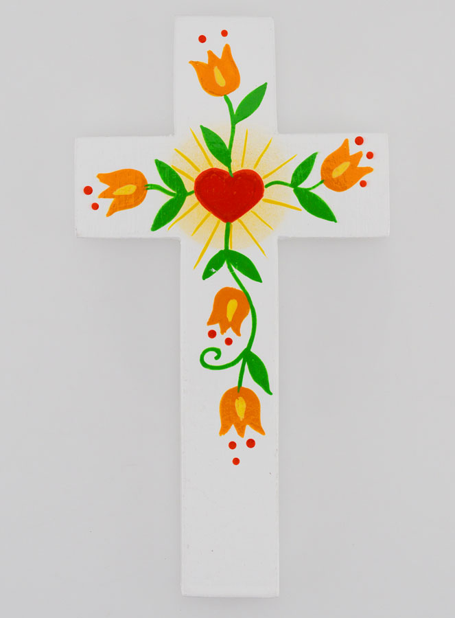 Croix Enfant - Coeur d'Amour et Fleurs Oranges (pic 1)