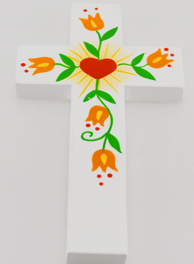 Croix Enfant - Coeur d'Amour et Fleurs Oranges (pic 2)