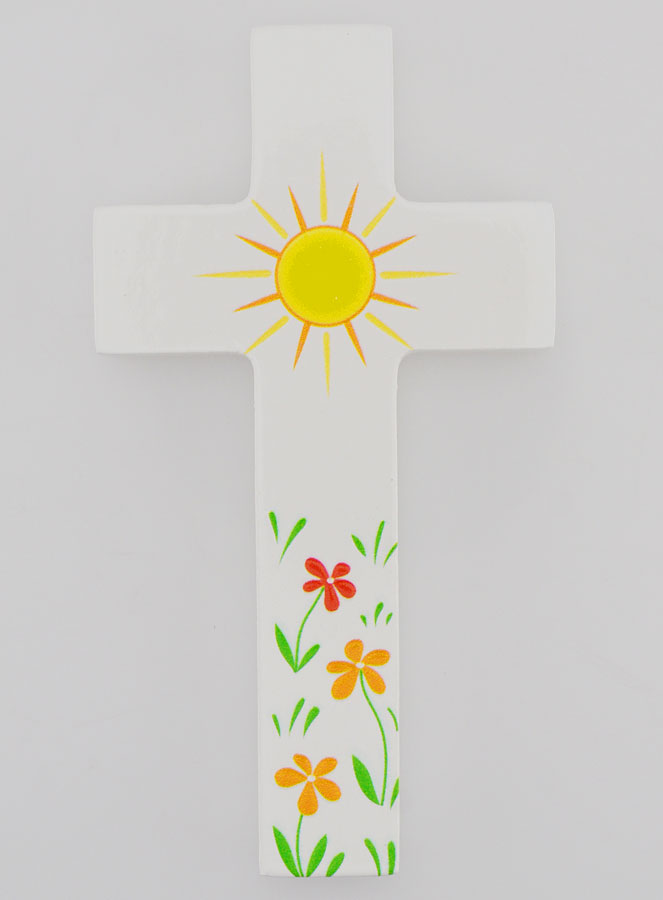 Croix Enfant en Bois - Soleil d'Amour et Fleurs (pic 1)