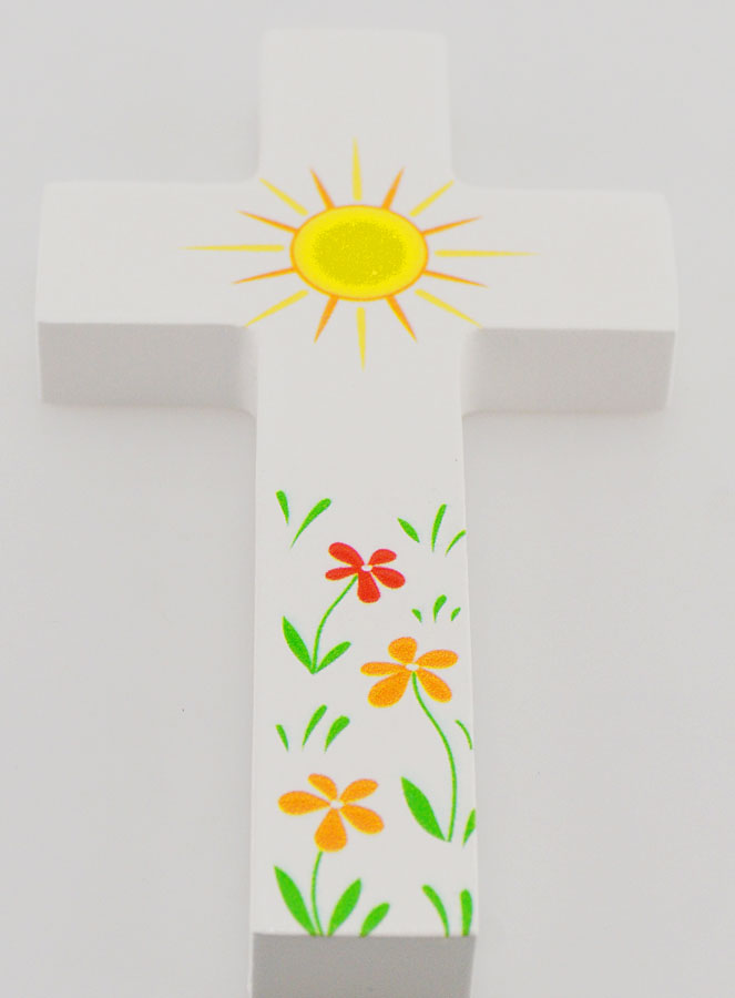 Croix Enfant en Bois - Soleil d'Amour et Fleurs (pic 2)