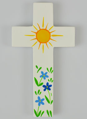 Croix Enfant en Bois - Soleil et Fleurs (pic 1)