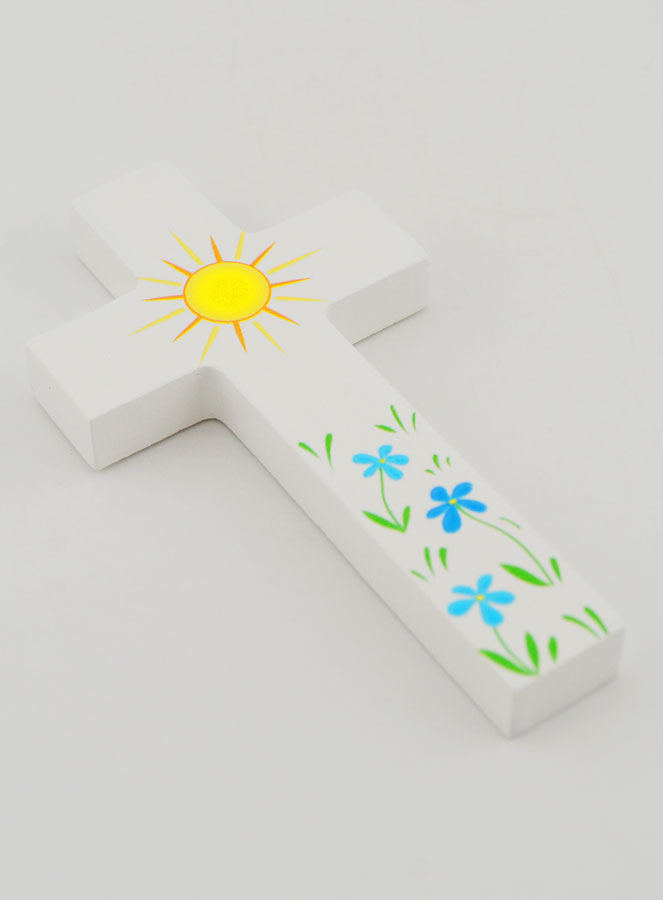 Croix Enfant en Bois - Soleil et Fleurs (pic 3)