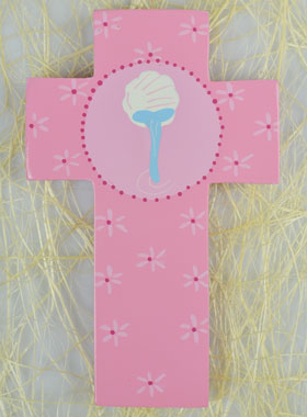 Croix en Bois Eau du Baptême - Rose (pic 1)