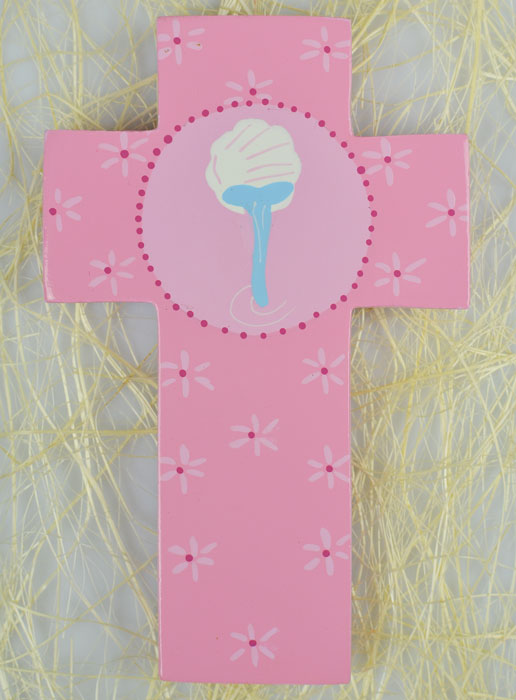 Croix en Bois Eau du Baptême - Rose (pic 2)