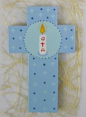Croix en Bois Cierge Alpha & Oméga - Bleu (pic 1)