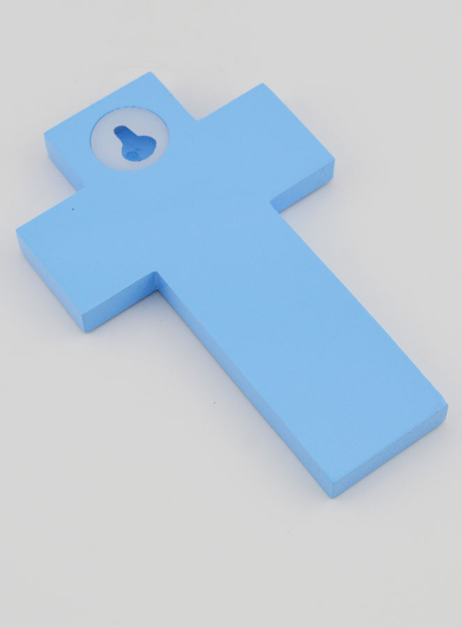 Croix en Bois Cierge Alpha & Oméga - Bleu (pic 4)