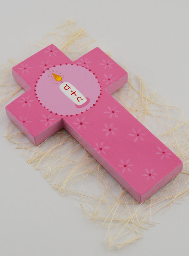 Croix en Bois Cierge Alpha & Oméga - Rose (pic 3)