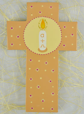 Croix en Bois Cierge Alpha & Oméga - Beige (pic 1)