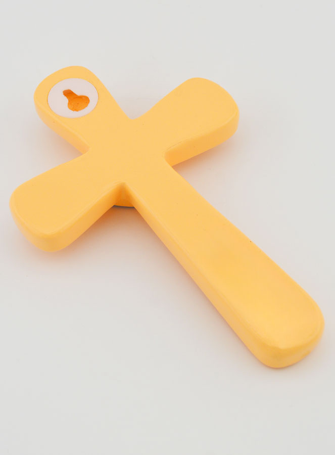 Croix en Bois Orange et Coeur Bleu (pic 4)